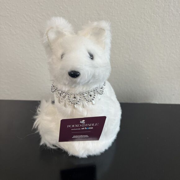 White Fluffy Dog Decor With Collar - Picture 1 of 7